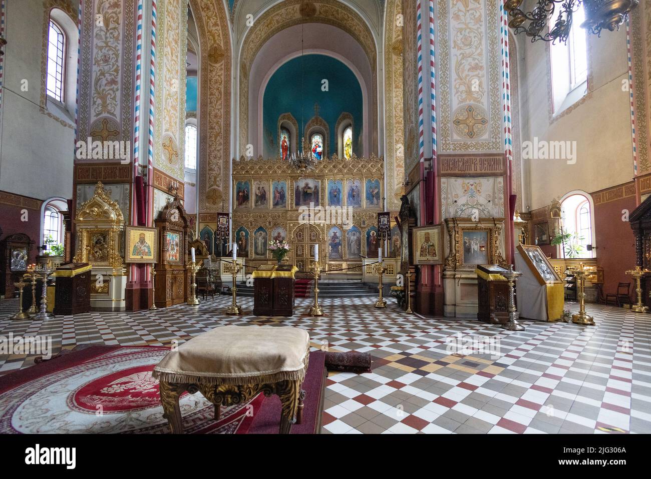 Inside the ornate interior of the 19th century Alexander Nevsky cathedral,  the orthodox church in Tallinn, Estonia Europe Stock Photo