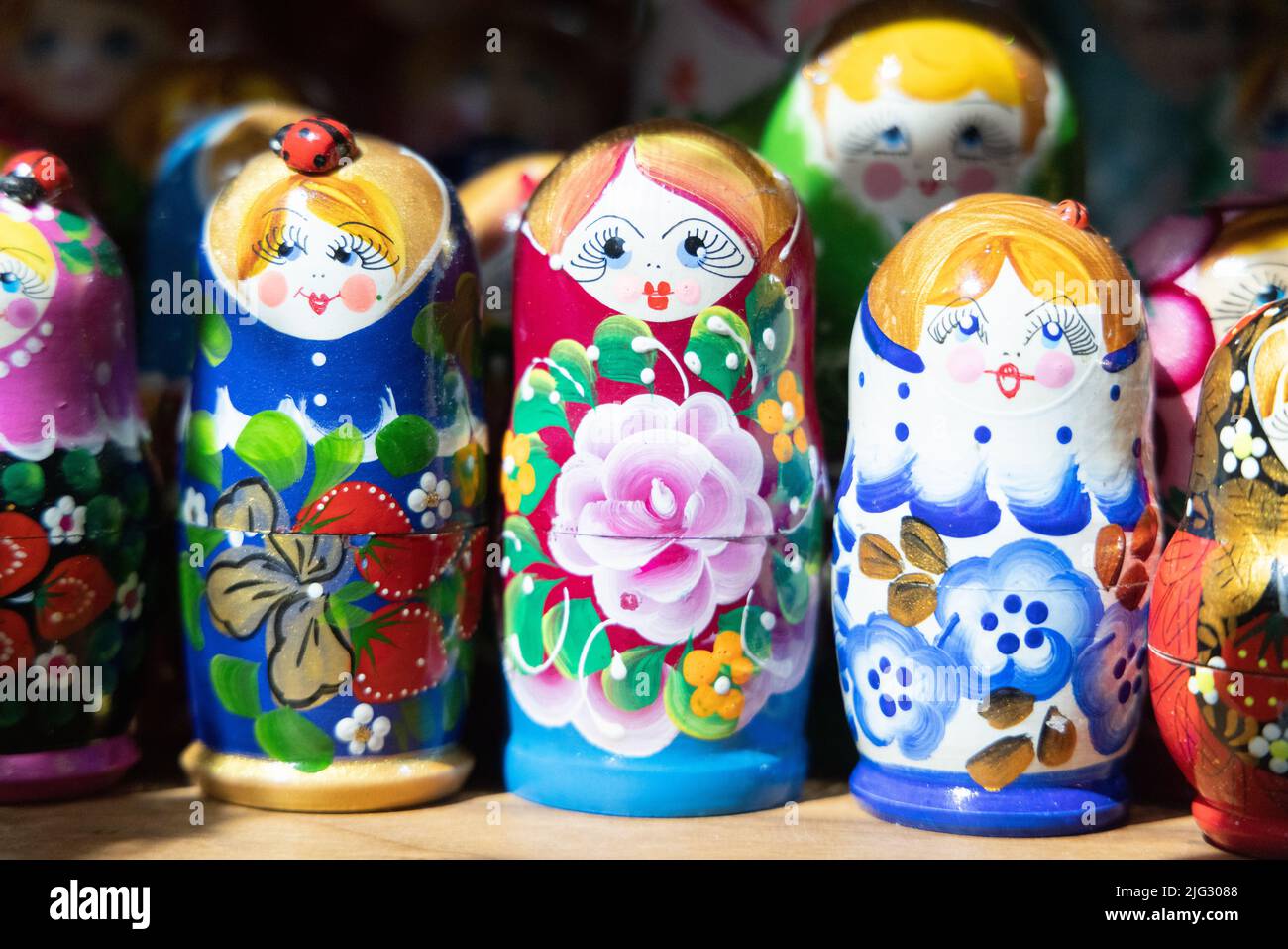 Traditional Russian dolls Colourful wooden nesting russian dolls for