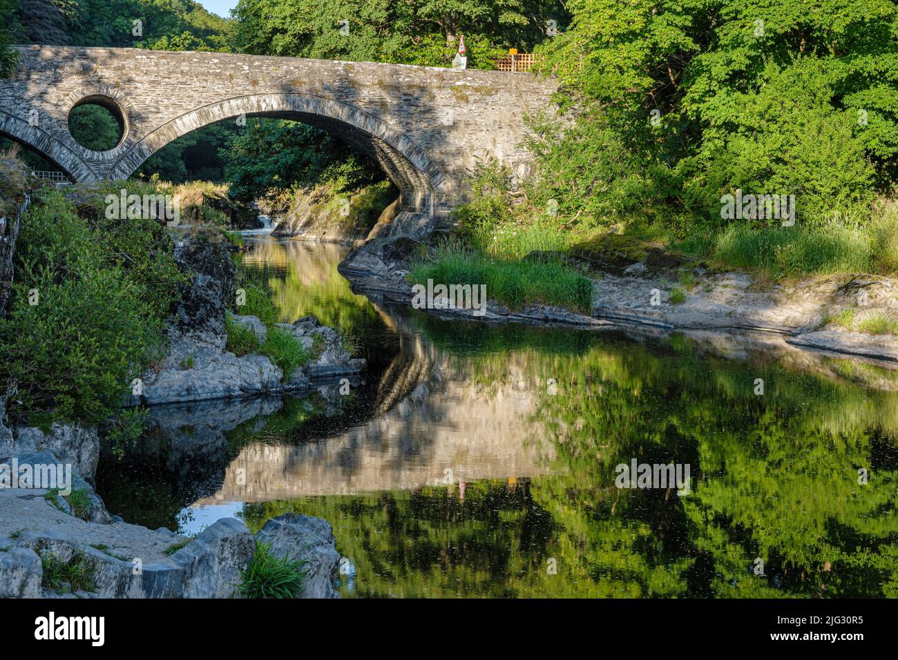 The 18th century bridge over the River Teifi at Cenarth, Ceredigion, Wales Stock Photo