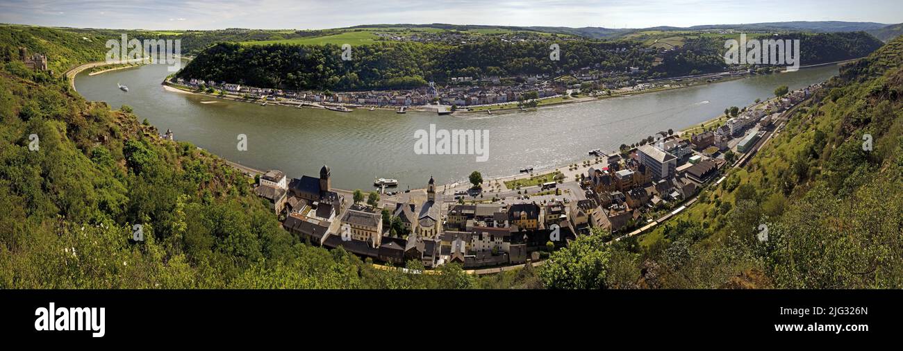 Rhine Valley with St. Goarshausen and St. Goar, Patersberg, UNESCO World Heritage Upper Middle Rhine Valley, Germany, Rhineland-Palatinate Stock Photo