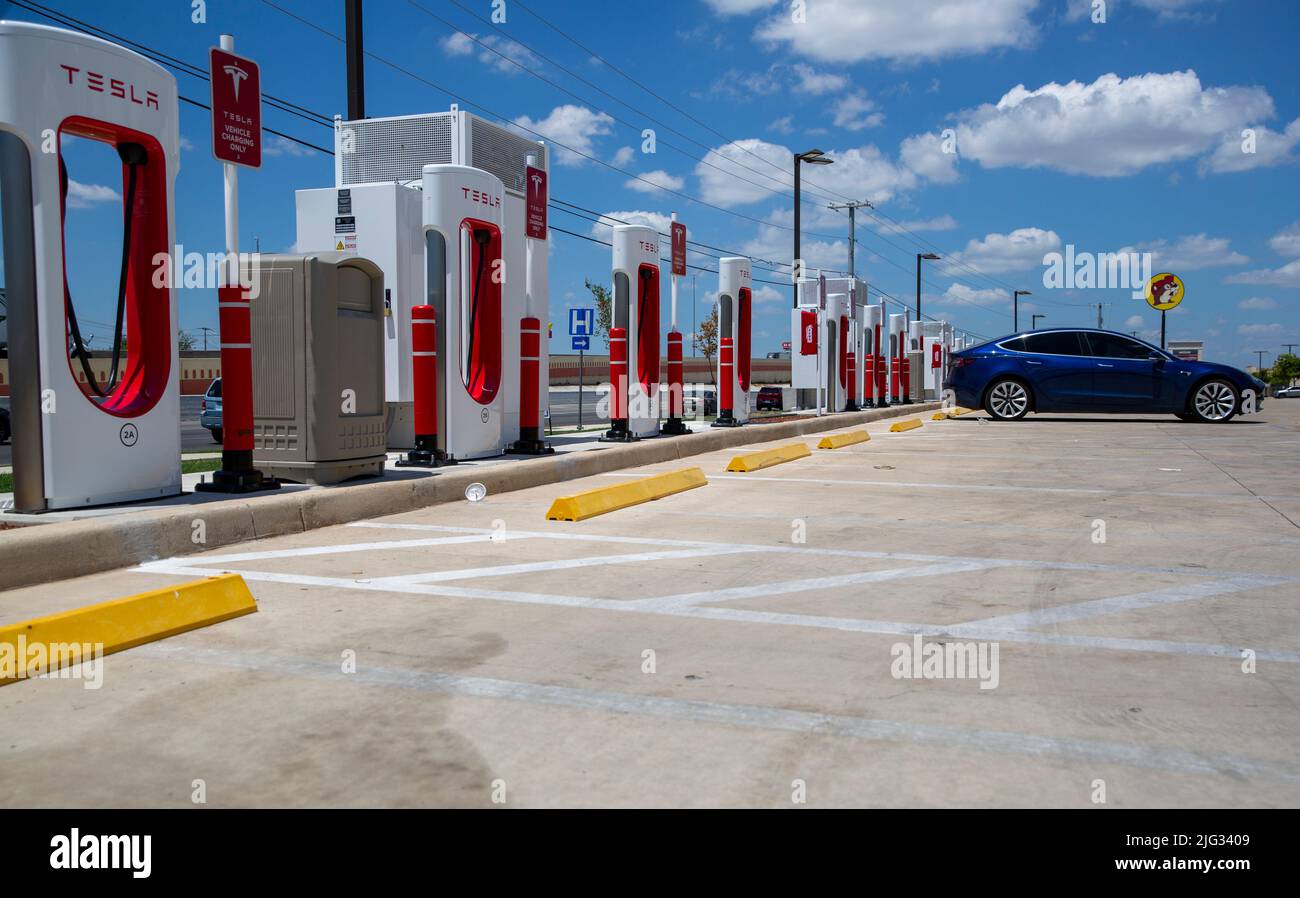 Tesla charging stations located at Bucee's in New Braunfels on July 6