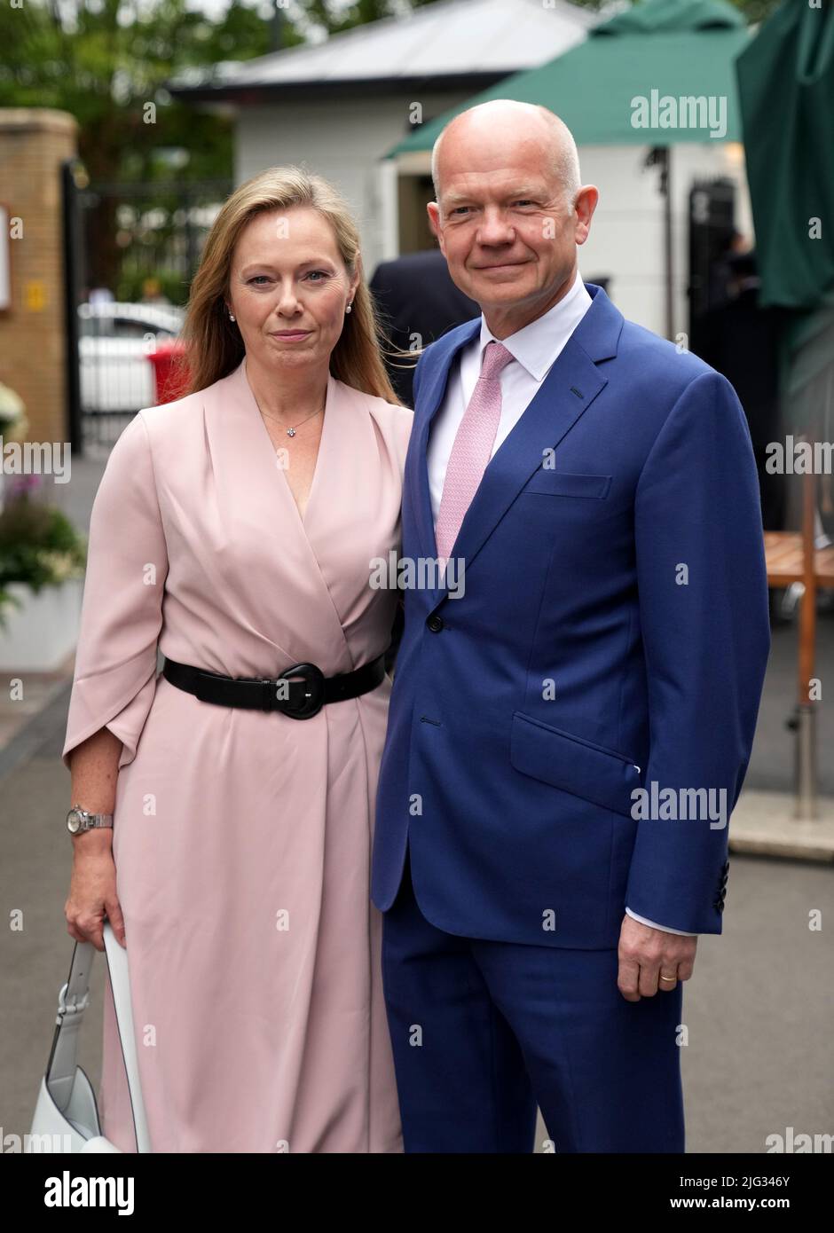 William Hague with his wife Ffion arriving on day eleven of the 2022 Wimbledon Championships at the All England Lawn Tennis and Croquet Club, Wimbledon. Picture date: Thursday July 7, 2022. Stock Photo
