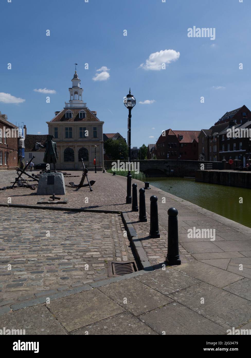 View one of King's Lynn's most treasured historic buildings is iconic 17th-century Custom House overlooking  site of  town's medieval harbour Norfolk Stock Photo