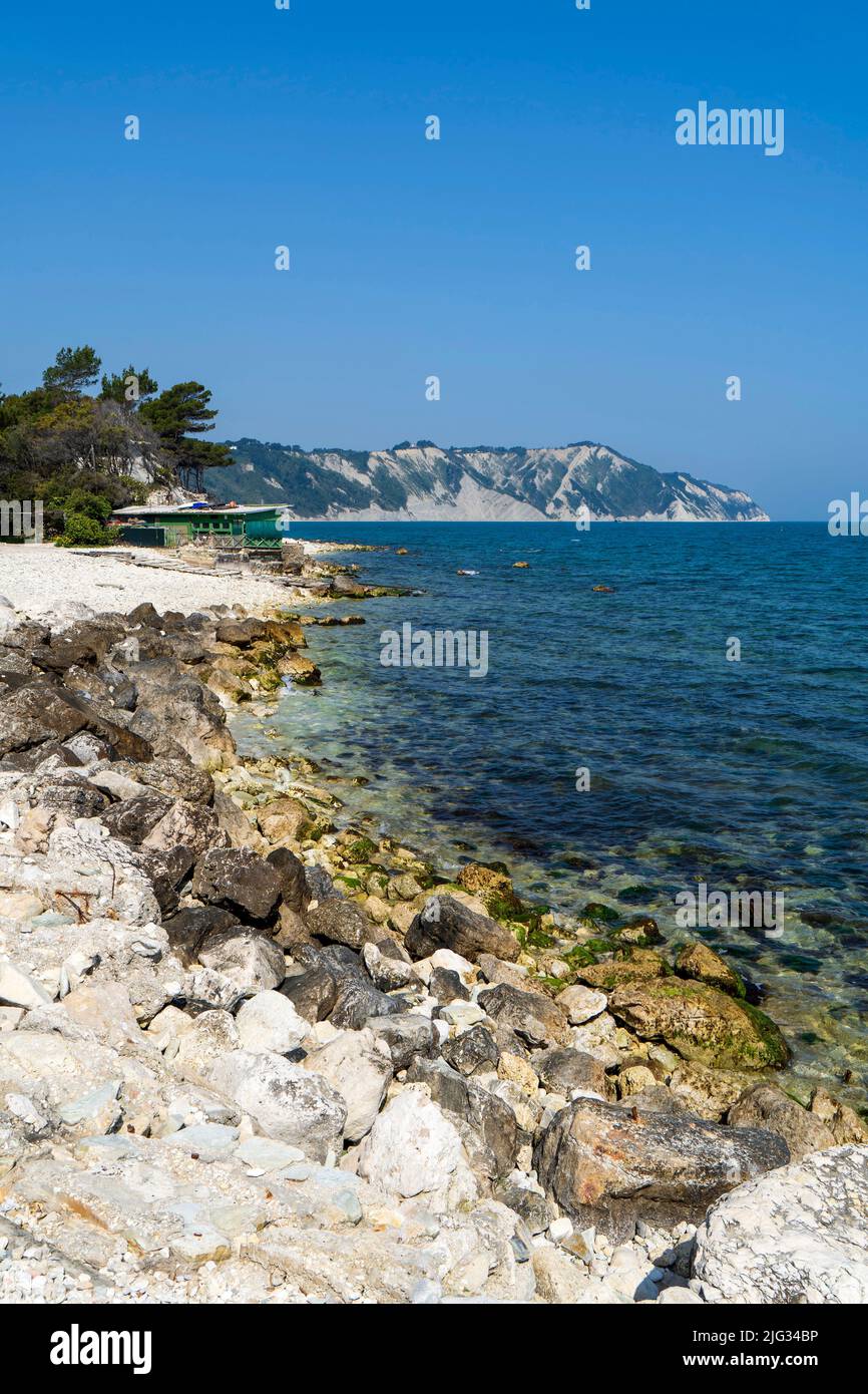 Seascape, Monte Conero National Park, View from Portonovo beach, Ancona, Marche, Italy, Europe Stock Photo