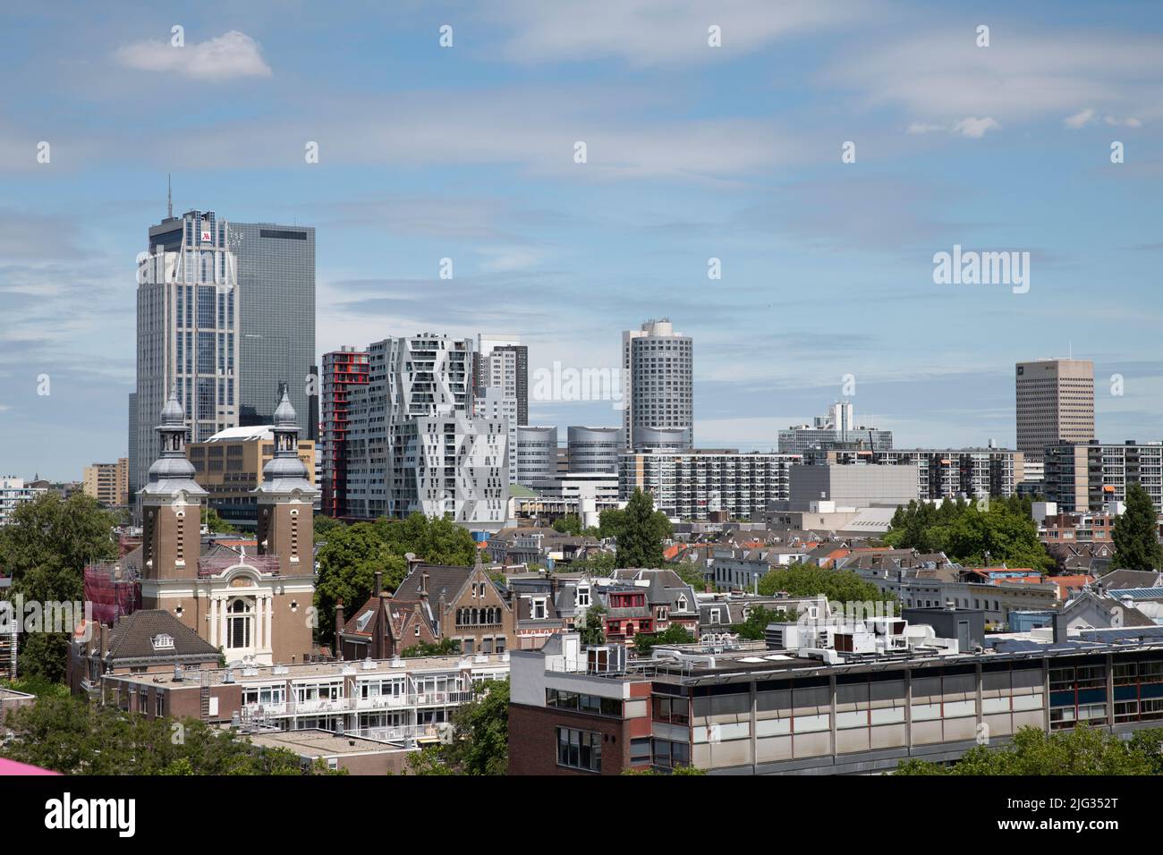 the skyline of rotterdam with new buildings and lot of greenery Stock Photo