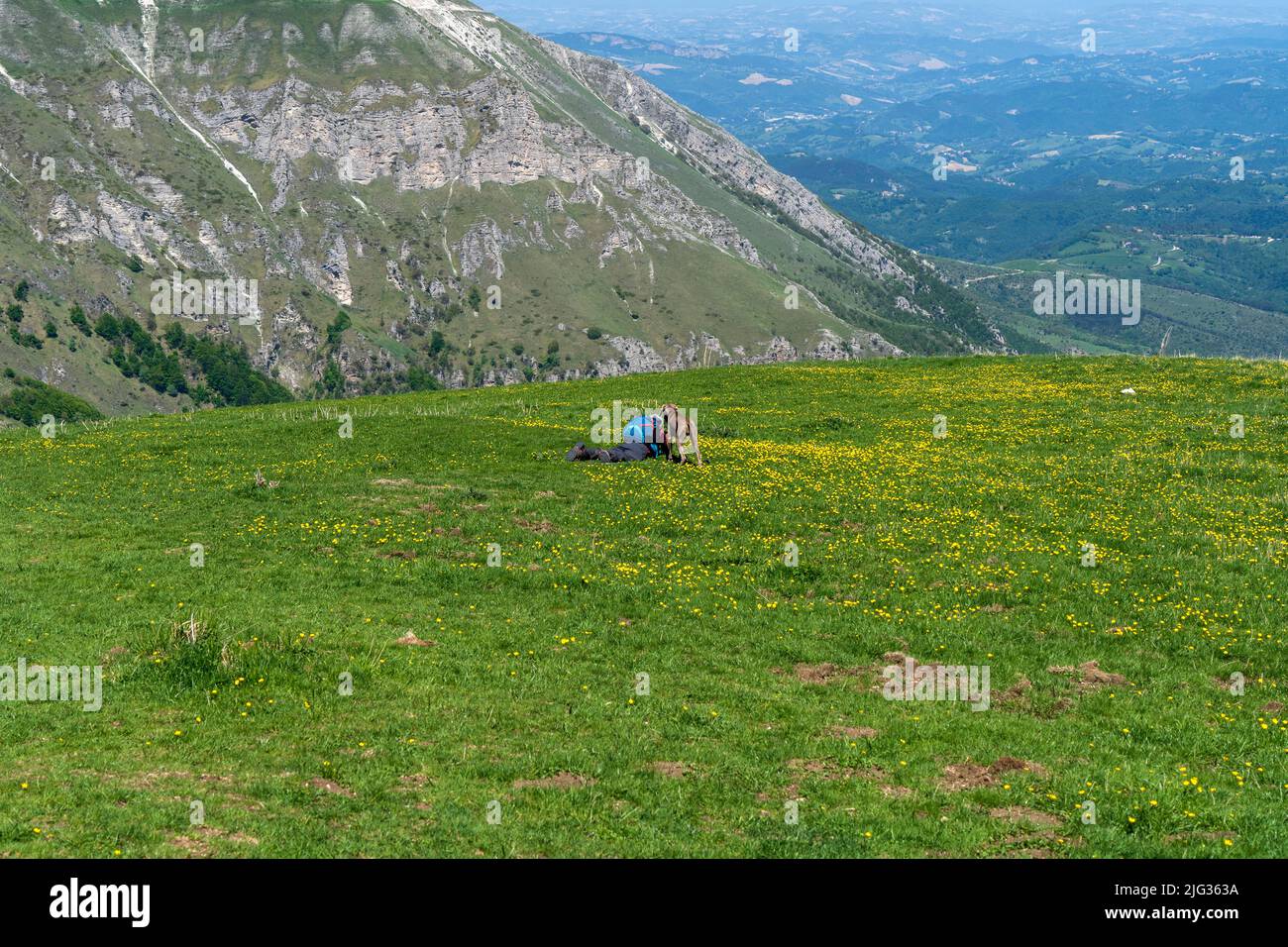Monti Sibillini National Park, View from the Fosso Zappacenere path, Foce di Montemonaco, Marche, Italy, Europe Stock Photo