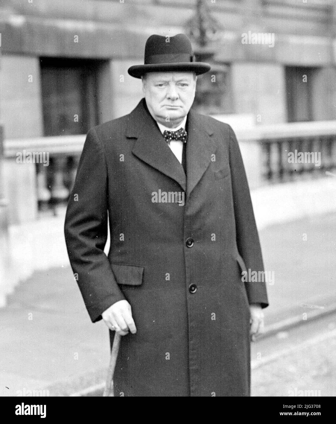 Undated file photo of former Prime Minister Winston Churchill on his way to a War Council meeting. Boris Johnson has now overtaken six prime ministers with the shortest time in office since 1900: Andrew Bonar Law (211 days in 1922-23), Alec Douglas-Home (364 days in 1963-64), Anthony Eden (644 days in 1955-57), Henry Campbell-Bannerman (852 days in 1905-08), Gordon Brown (1,049 days in 2007-10) and Neville Chamberlain (1,078 days in 1937-40). Issue date: Thursday July 7, 2022. Stock Photo