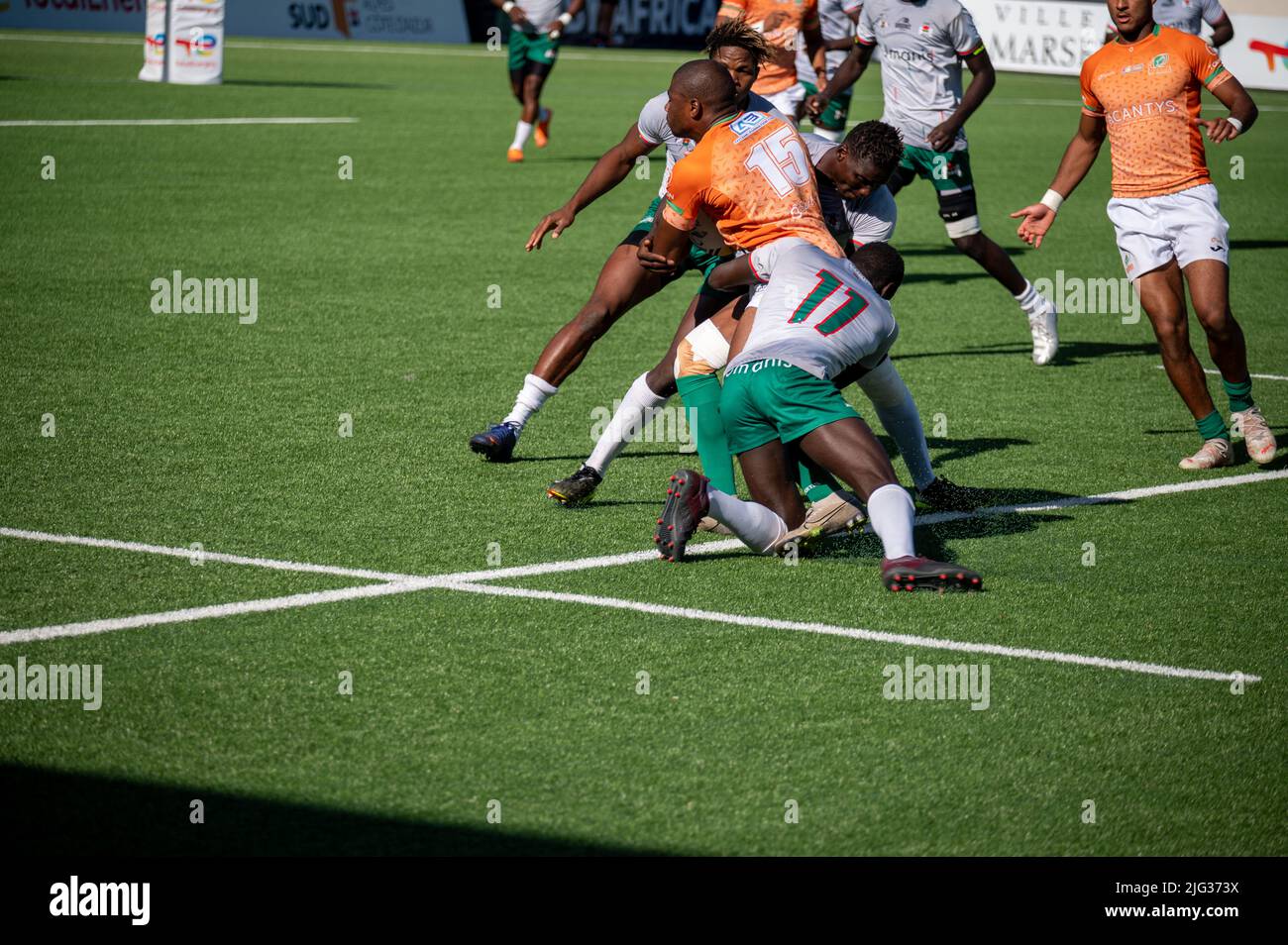 Cheick Abasse SAWADOGO and Yannis DIT ROBAGLIA during the Rugby Africa ...