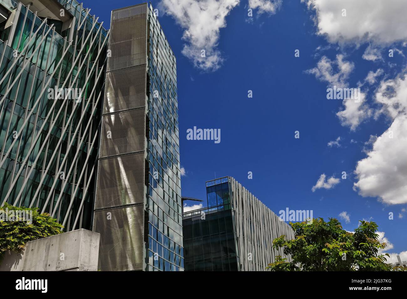 035 Modern buildings of the QUT public teaching facility-steel, glass and concrete-Gardens Point campus. Brisbane-Australia. Stock Photo