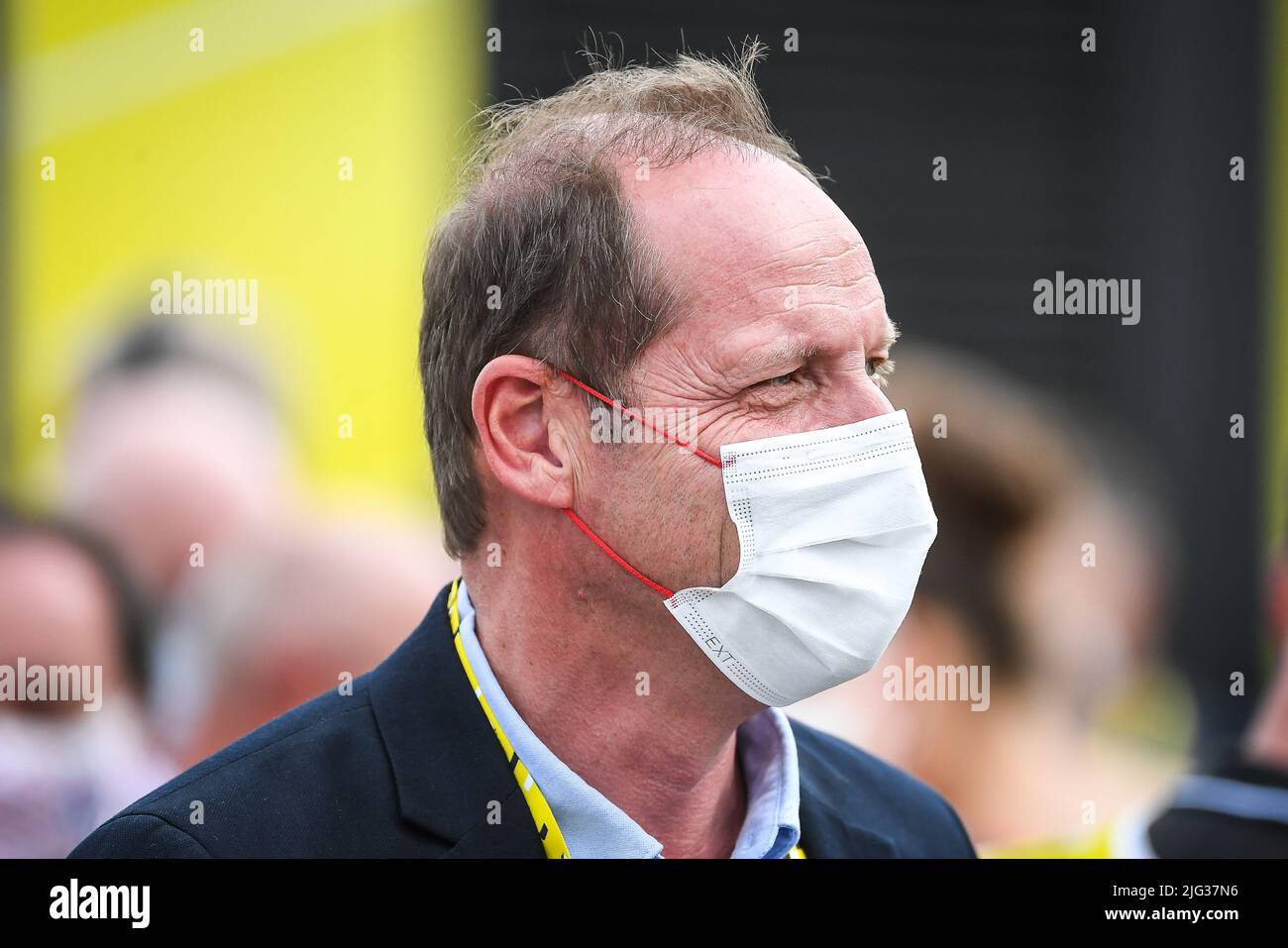 Wallers, France, France. 6th July, 2022. Tour de France General Director Christian PRUDHOMME during the Tour de France 2022, Cycling race Stage 5, Lille Metropole to Arenberg Porte du Hainaut (157 Km) on July 6, 2022 in Wallers, France. (Credit Image: © Matthieu Mirville/ZUMA Press Wire) Stock Photo