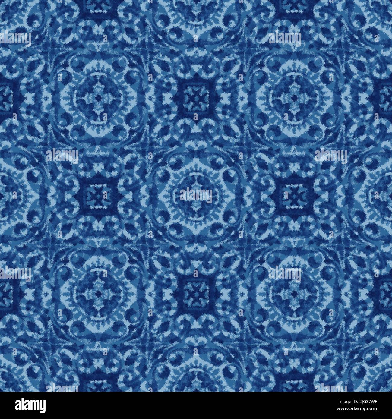 Portuguese azulejo tiles. Blue Monochrome gorgeous seamless patterns. For wallpaper, textile print, surface texture, pillows, towels, linens Stock Photo