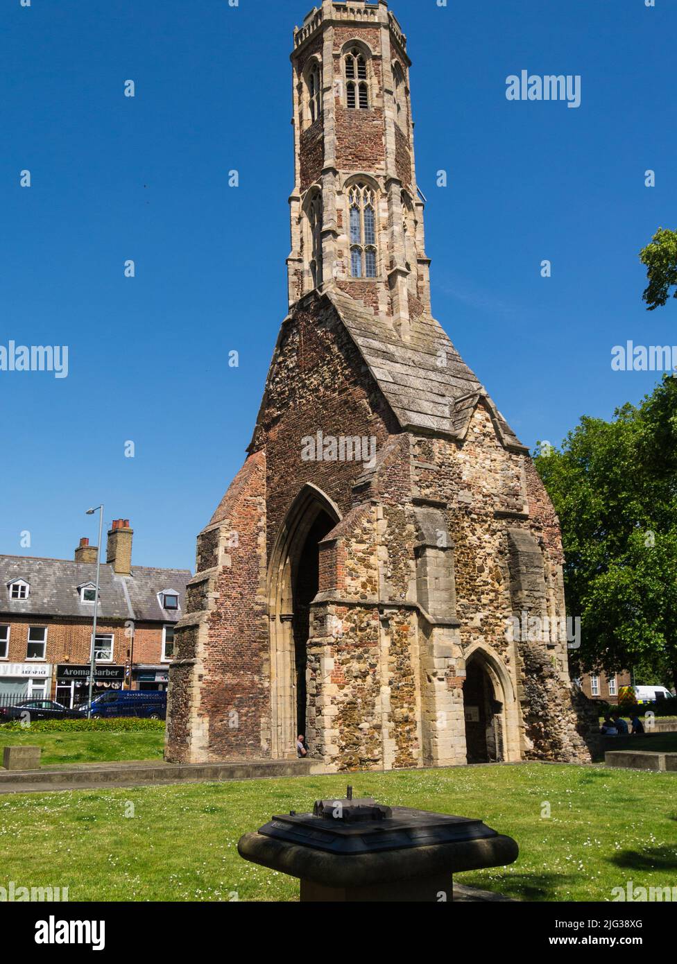 Greyfriars Tower is one of three surviving Franciscan monastery towers in England considered the finest Tower Gardens St James' Street King's Lynn Nor Stock Photo