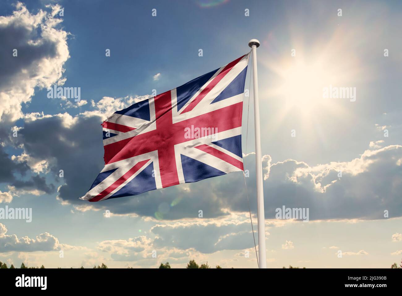 Waving the flag of the United Kingdom. Illustration of a European