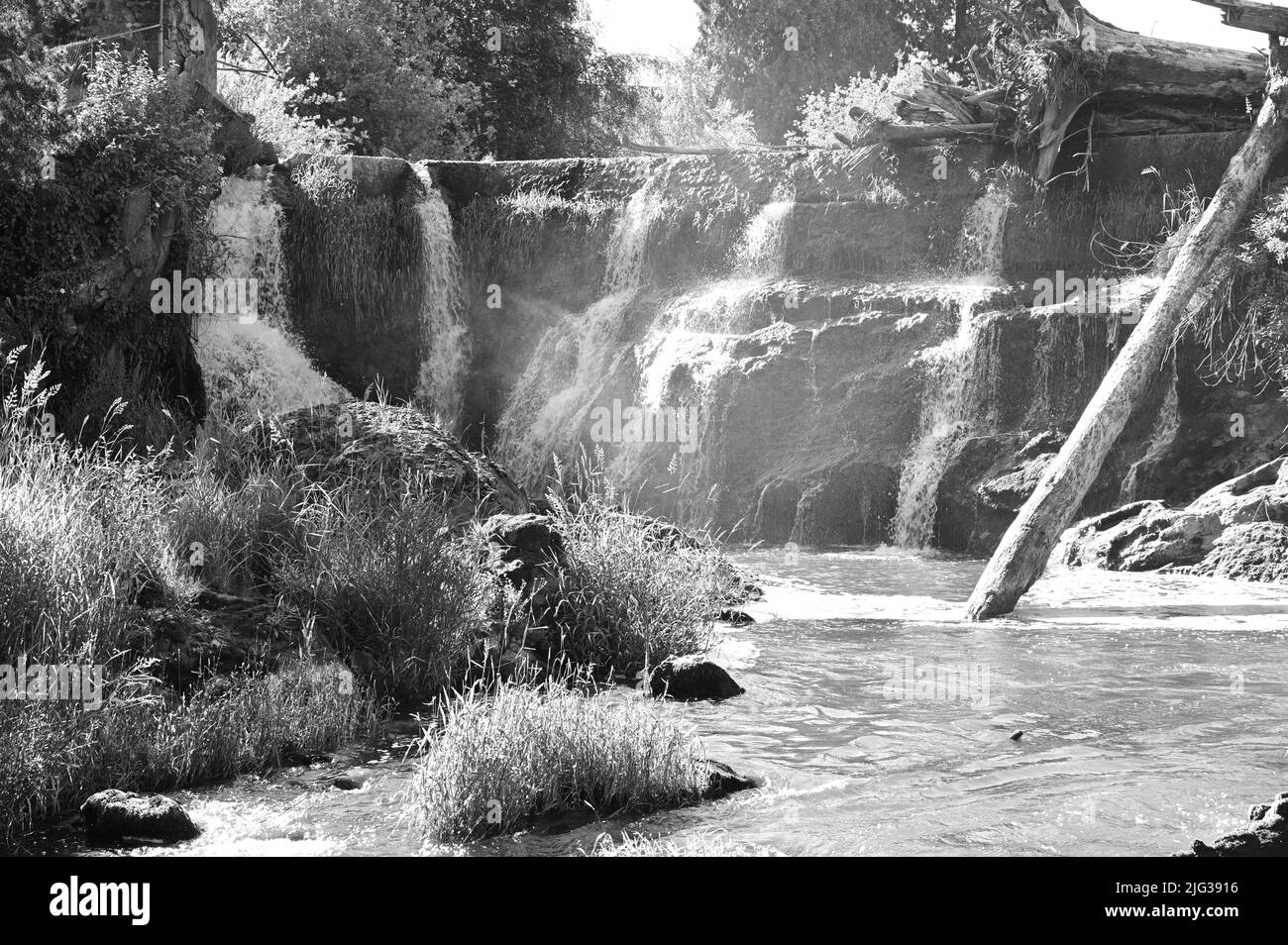 The Tumwater Falls are a series of cascades on the Deschutes River in Tumwater, Washington, United States. Stock Photo