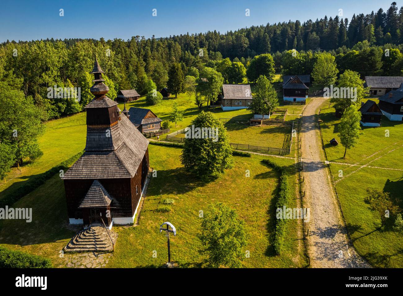 Skansen village near Stara Lubovna Castle in Slovakia. Stock Photo