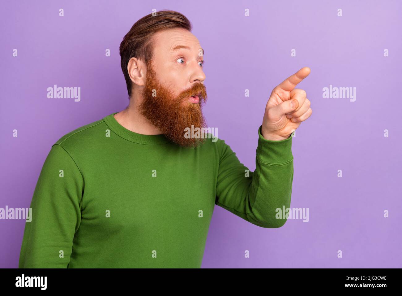 Direct Touch Example Photo of excited impressed person look finger direct touch empty space ...