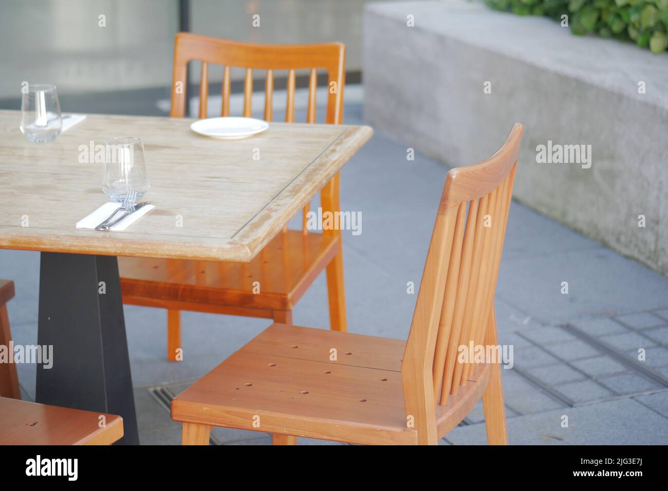 empty chair and table outdoor  Stock Photo