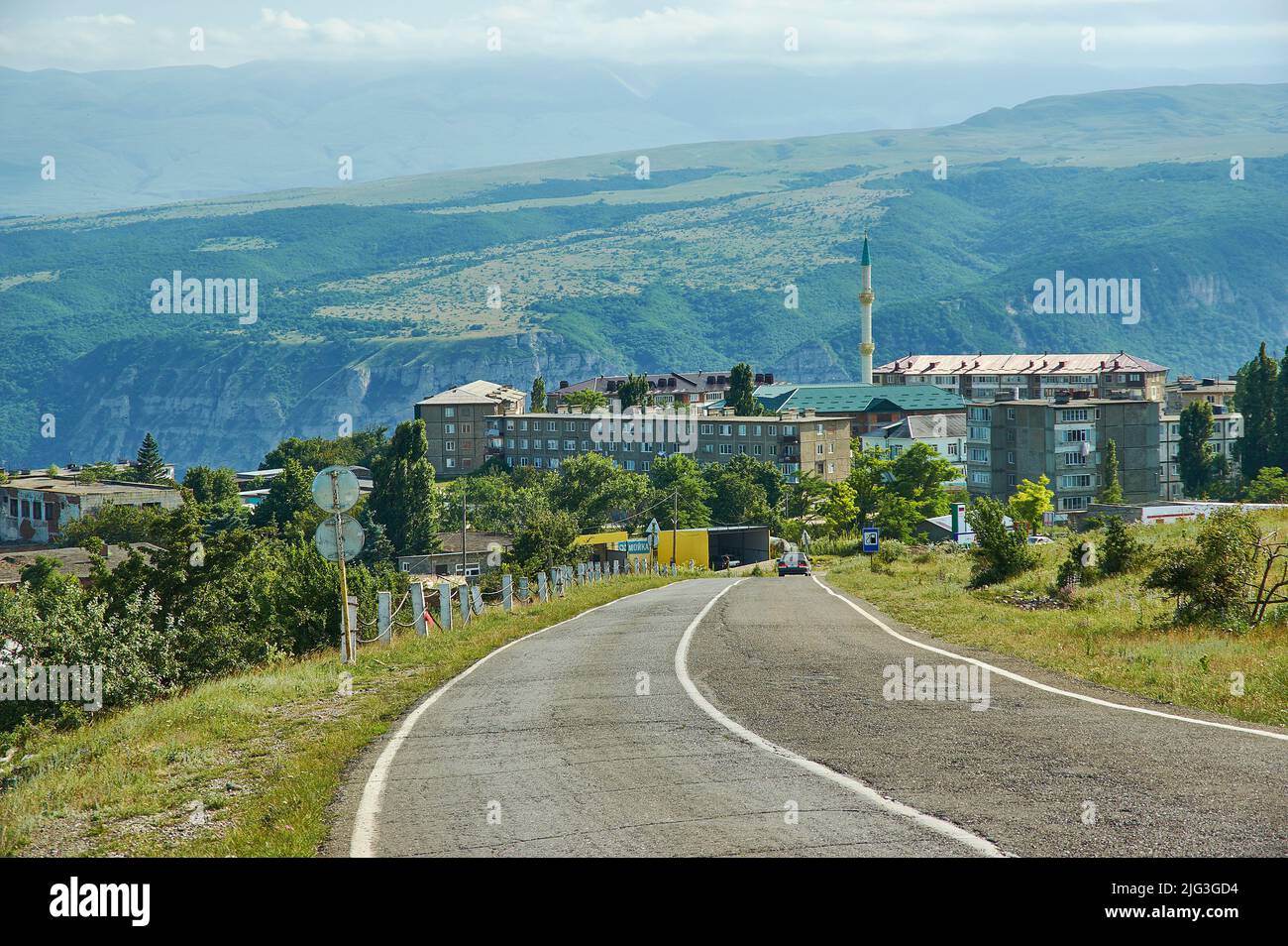 Chirkey reservoir Dagestan, town of Dubki  mountain landscape with dirt road in the vicinity of the reservoir Stock Photo