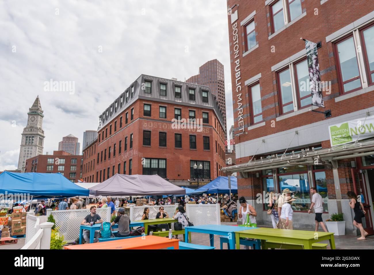 Boston, MA, USJune 11, 2022 People eating at outdoor seating near