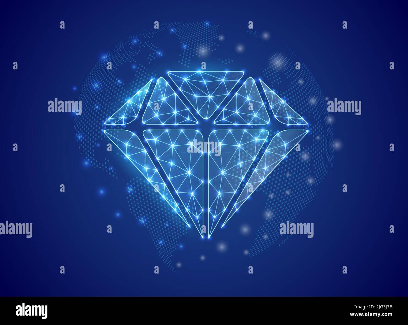 Diamond 3d low poly symbol with blue world map background. Brilliant ...