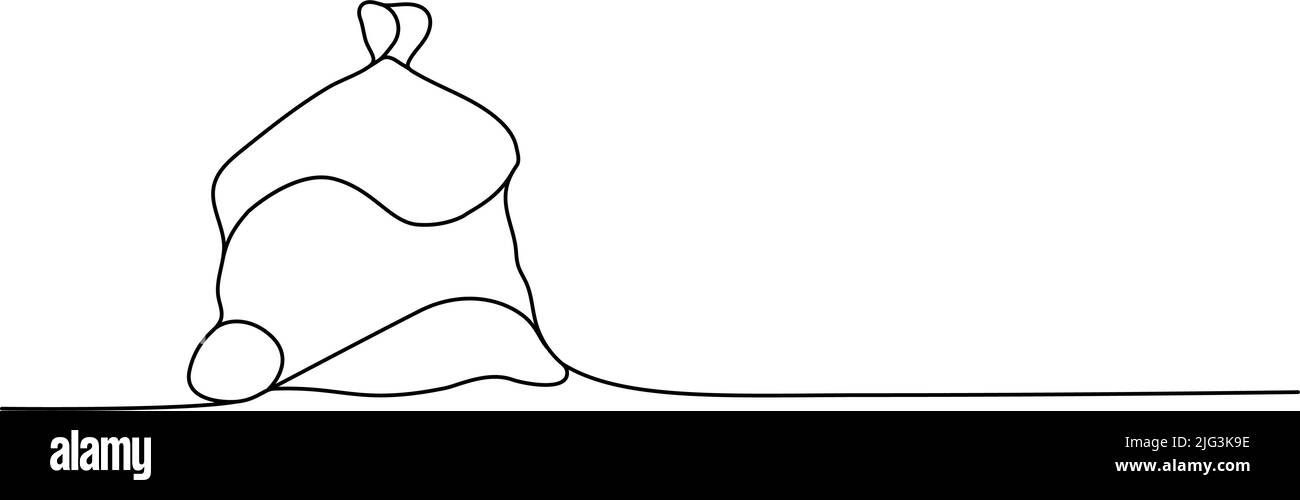 Garbage bag one line continuous drawing. Trash bag continuous one line illustration. Vector