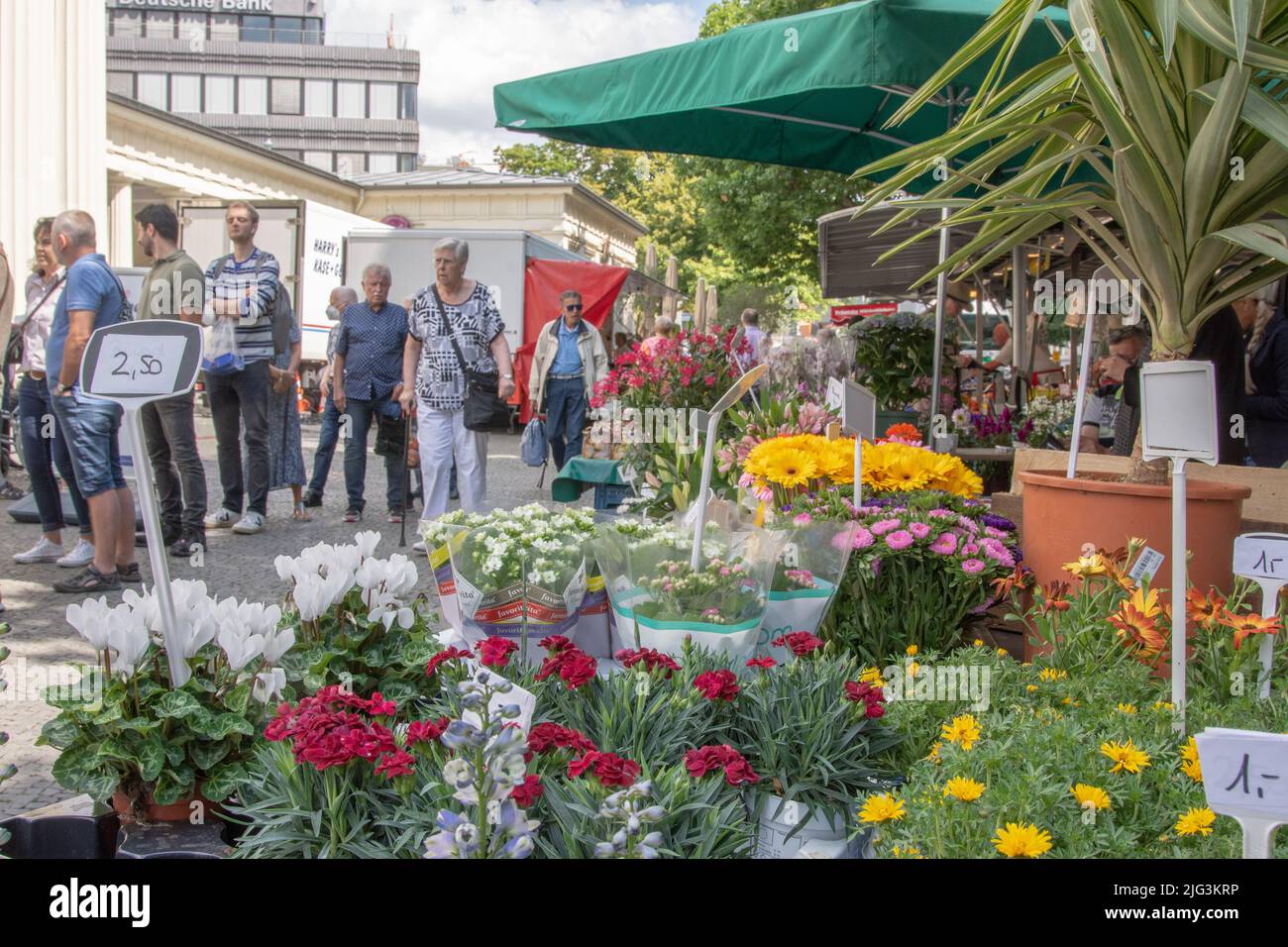 Aachen June 2022: scene at the weekly market at the Eliesenbrunnen Stock Photo