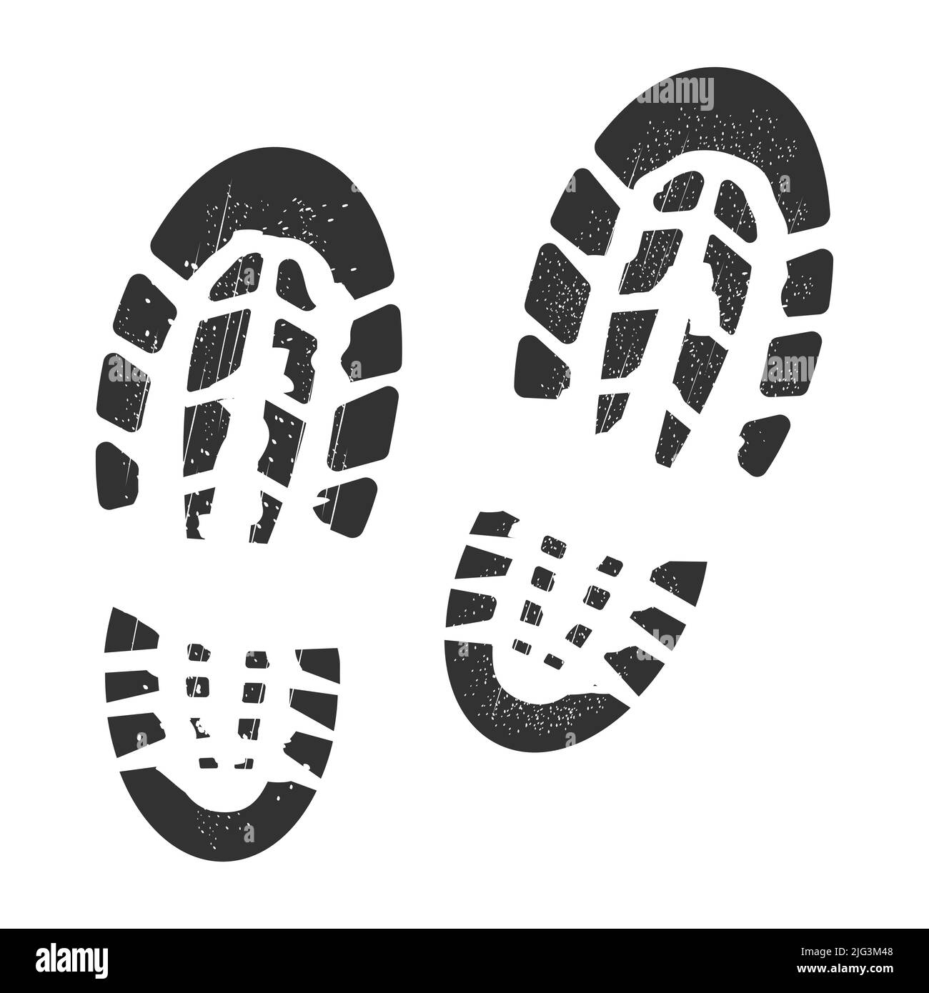 Footstep black silhouette, bootprint isolated on white background. Grunge track, symbol cartoon style. Vector illustration Stock Vector