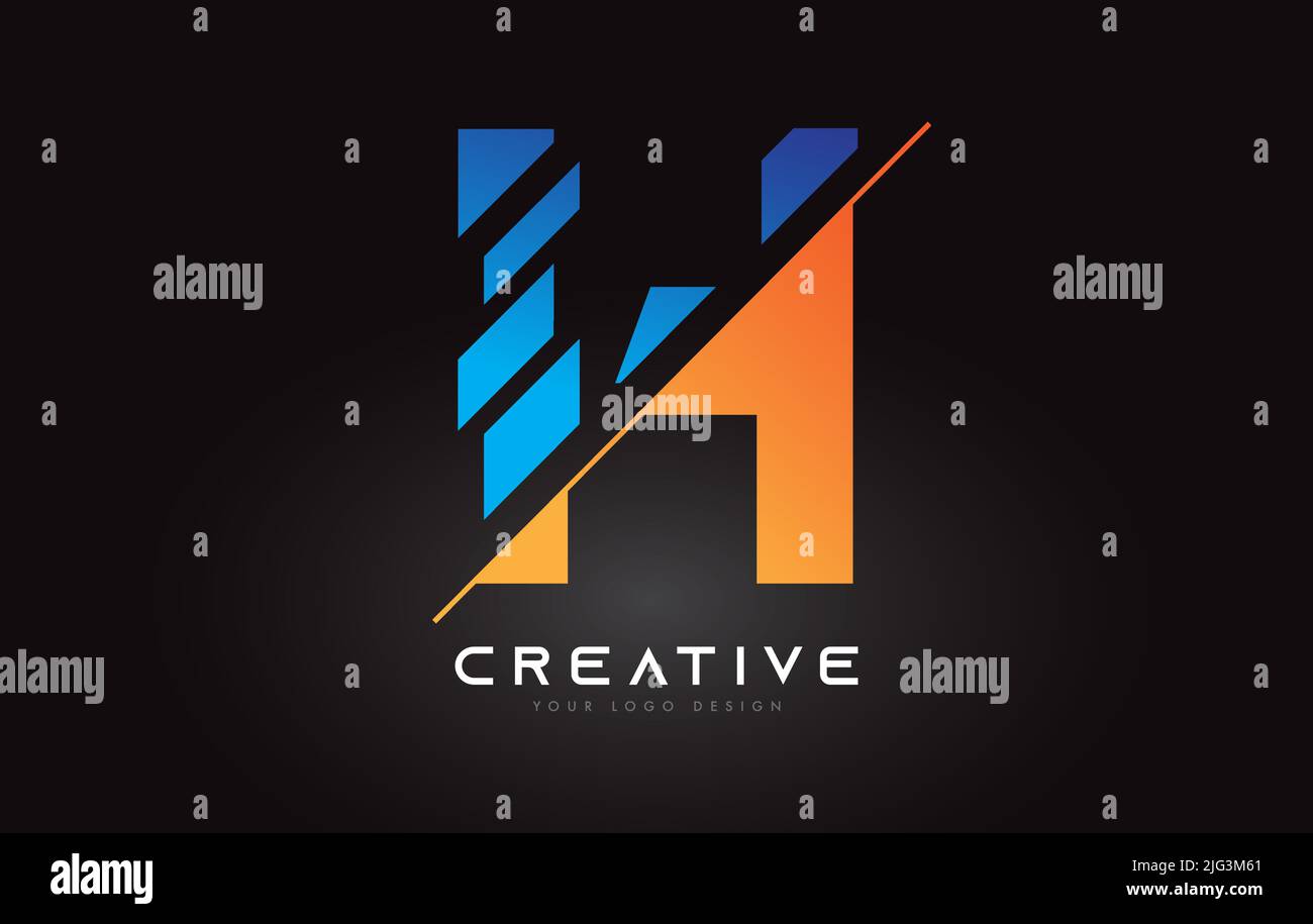 Sliced Letter H Logo Icon Design with Blue and Orange Colors and Cut ...