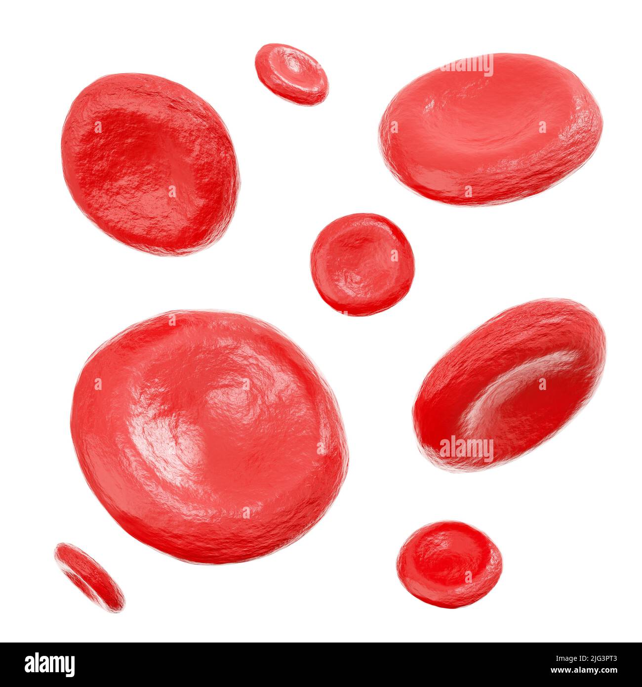 Red blood cells . Isolated white background . 3D rendering . Stock Photo
