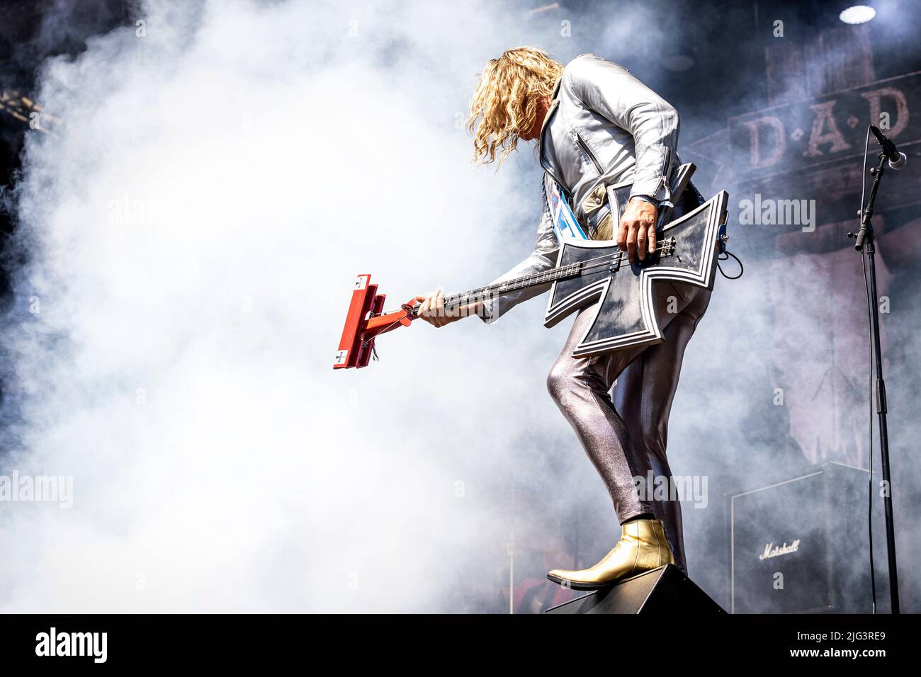 Oslo, Norway. 24th, June 2022. The Danish rock band D-A-D performs a live concert during the Norwegian music festival Tons of Rock 2022 in Oslo. Here bass player Stig Pedersen is seen live on stage. (Photo credit: Gonzales Photo - Terje Dokken). Stock Photo
