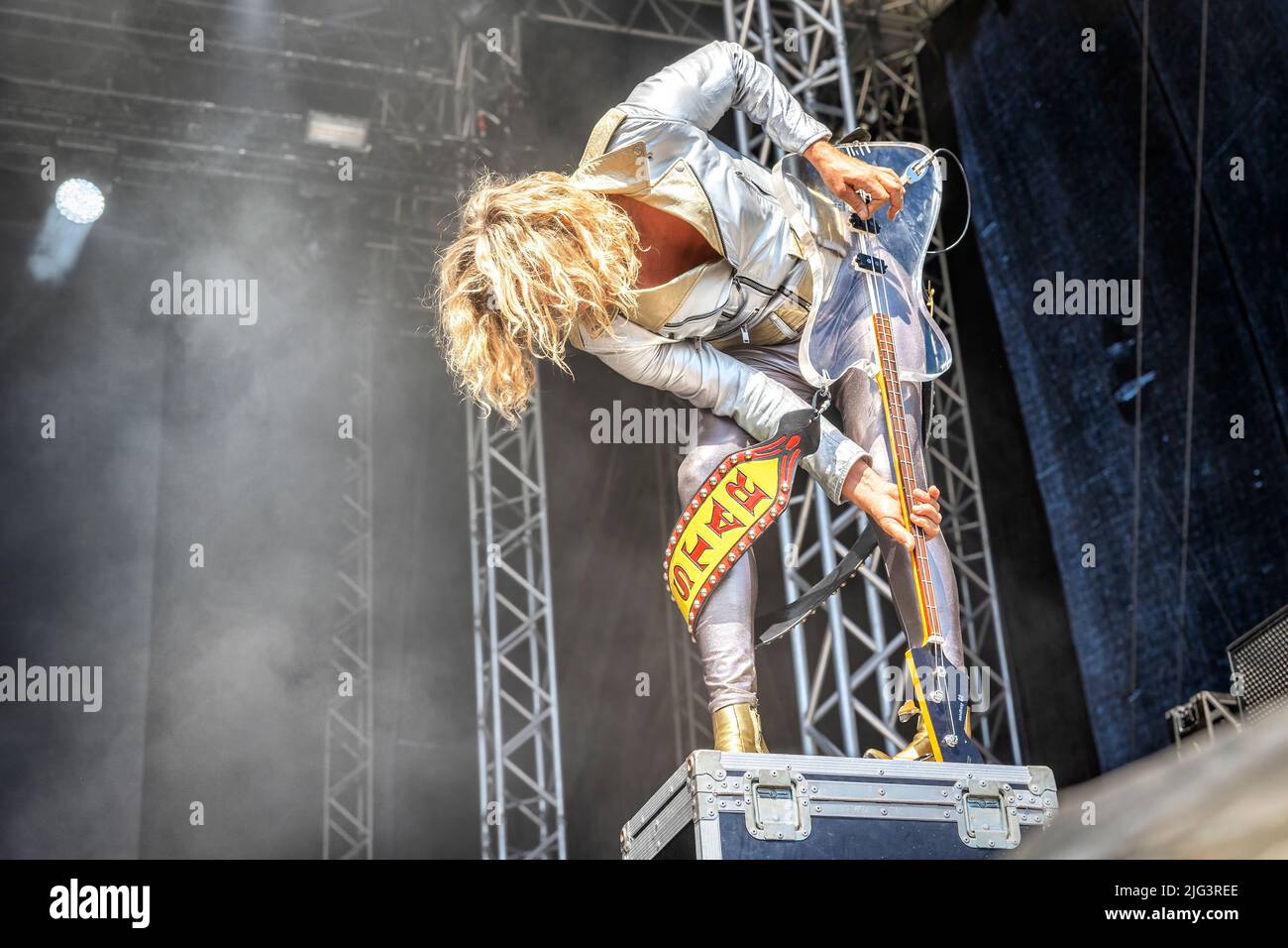 Oslo, Norway. 24th, June 2022. The Danish rock band D-A-D performs a live concert during the Norwegian music festival Tons of Rock 2022 in Oslo. Here bass player Stig Pedersen is seen live on stage. (Photo credit: Gonzales Photo - Terje Dokken). Stock Photo