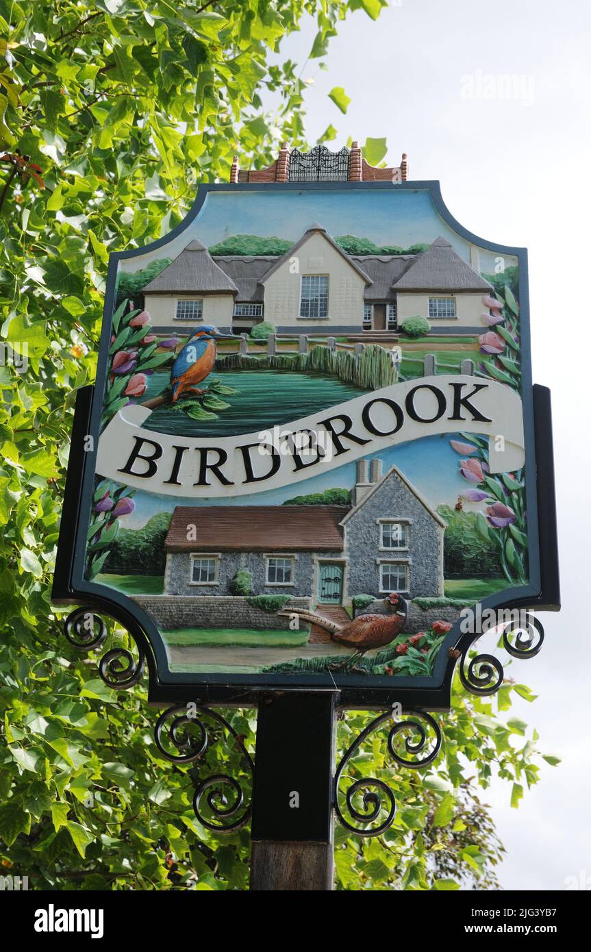 Village sign, Birdbook, Essex Stock Photo