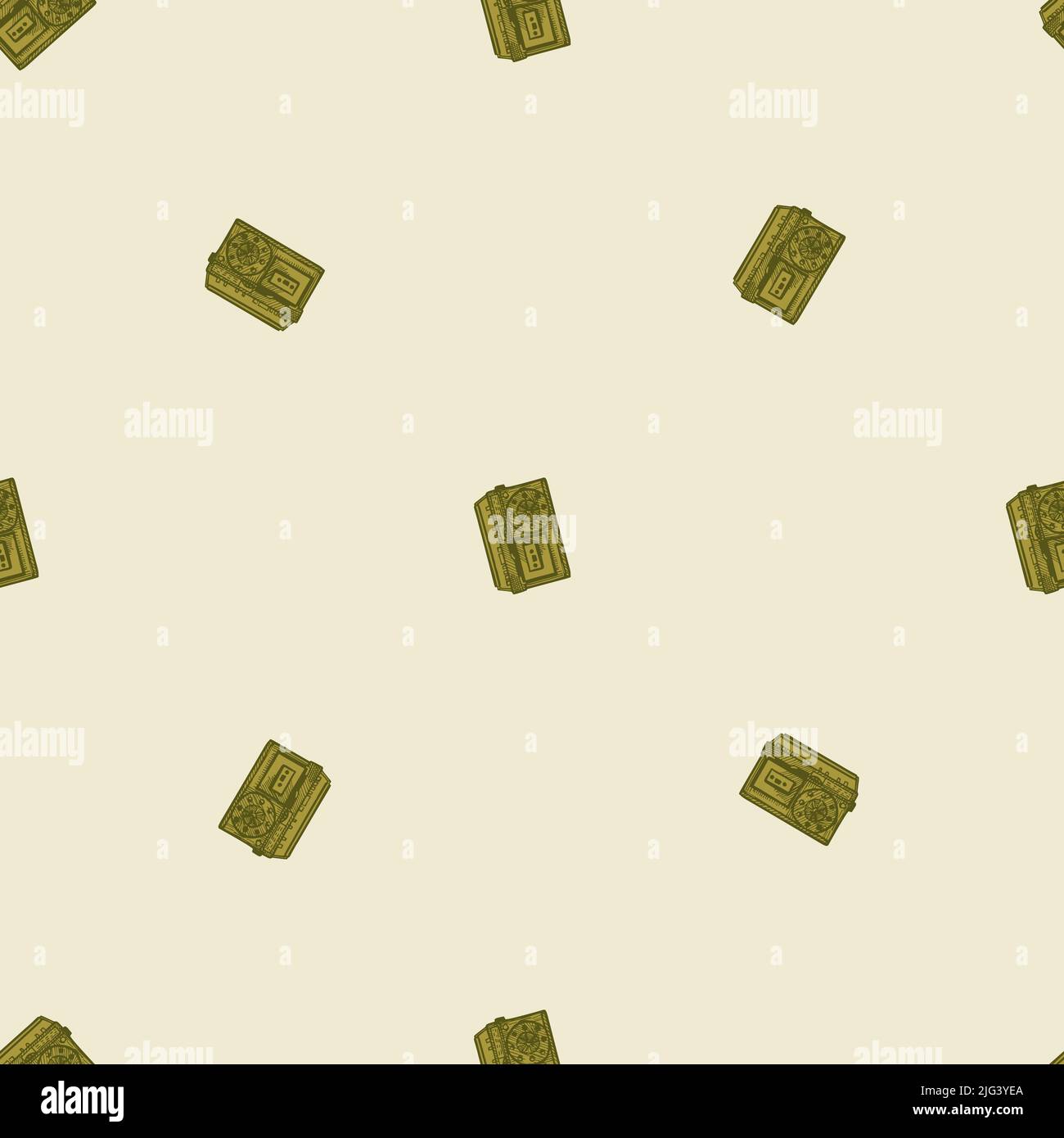 Retro radio engraved seamless pattern. Vintage media equipment in hand