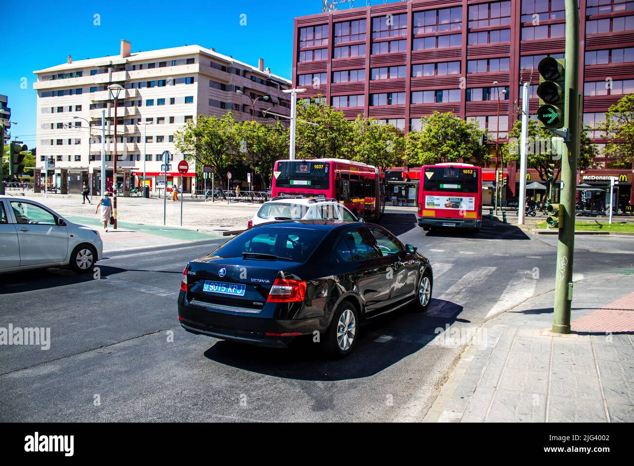 Seville, Spain July 04, 2022 Traffic jam in the streets of Seville
