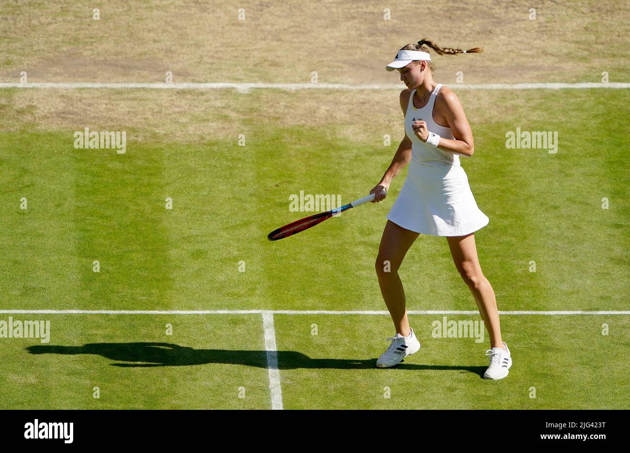 Elena Rybakina reacts against Simona Halep during the Ladies Semi Final on  day eleven of the 2022 Wimbledon Championships at the All England Lawn  Tennis and Croquet Club, Wimbledon. Picture date: Thursday