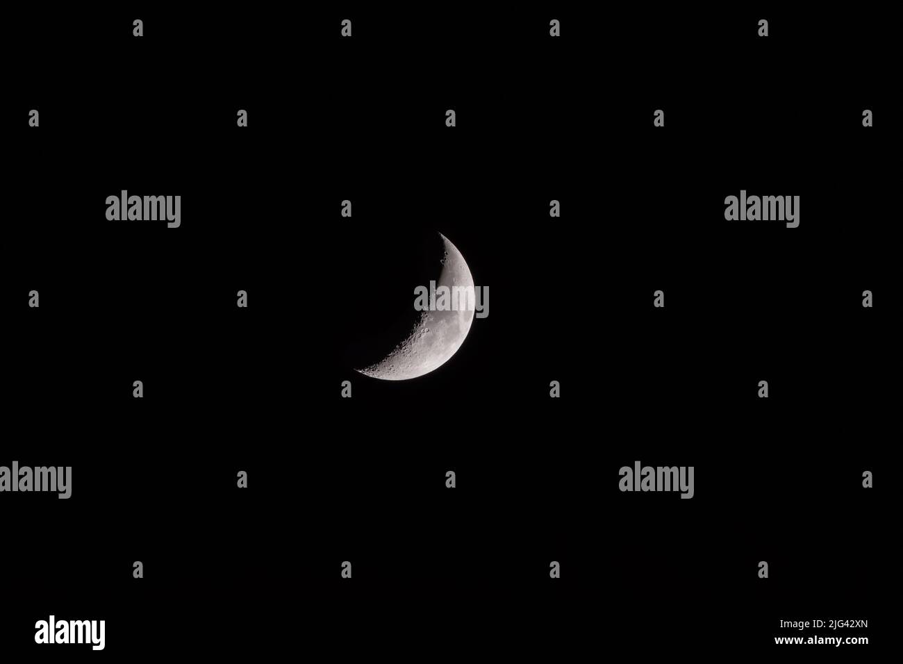 Waxing crescent moon phase shown in Pasadena, California, United States
