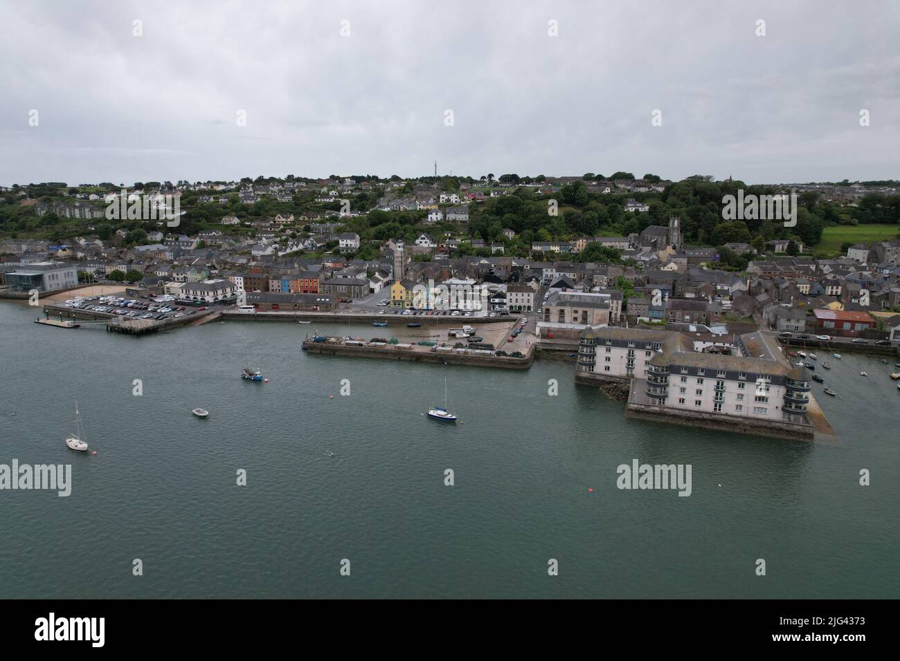 Youghal seaside resort town in County Cork, Ireland drone aerial view