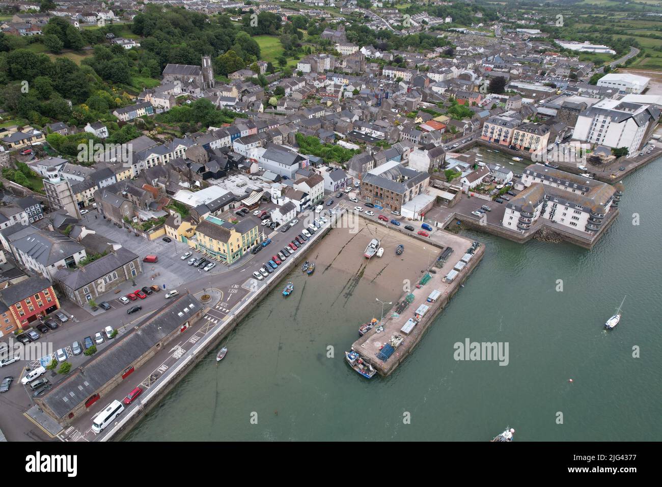 Youghal seaside resort town in County Cork, Ireland drone aerial view