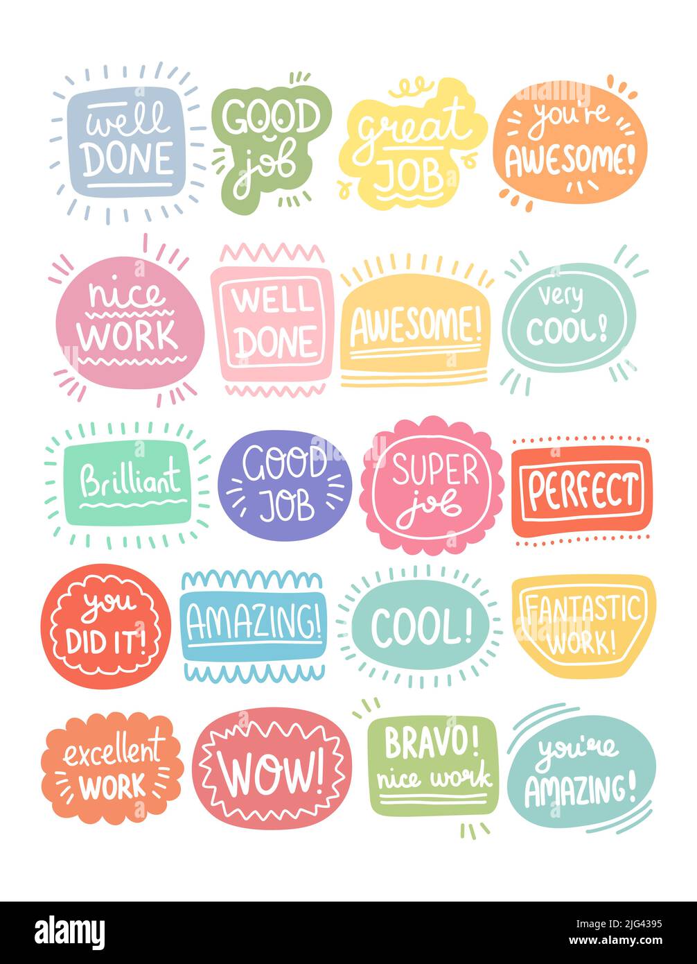 Set of Good Job and Great Job Stickers Vector Illustration. Stock Vector -  Illustration of praise, lettering: 214981041