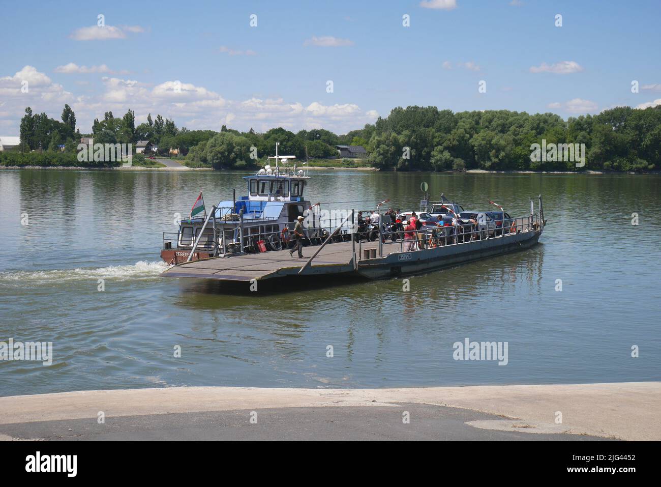 The Lorev to Adony ferry across the River Danube, Lorev, Csepel Island, Hungary Stock Photo