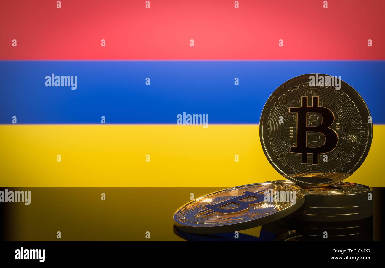 Bitcoin in Armenia, crisis bitcoin and Crypto , coins bitcoin and flag  Armenia, 3D work and 3D image Stock Photo - Alamy