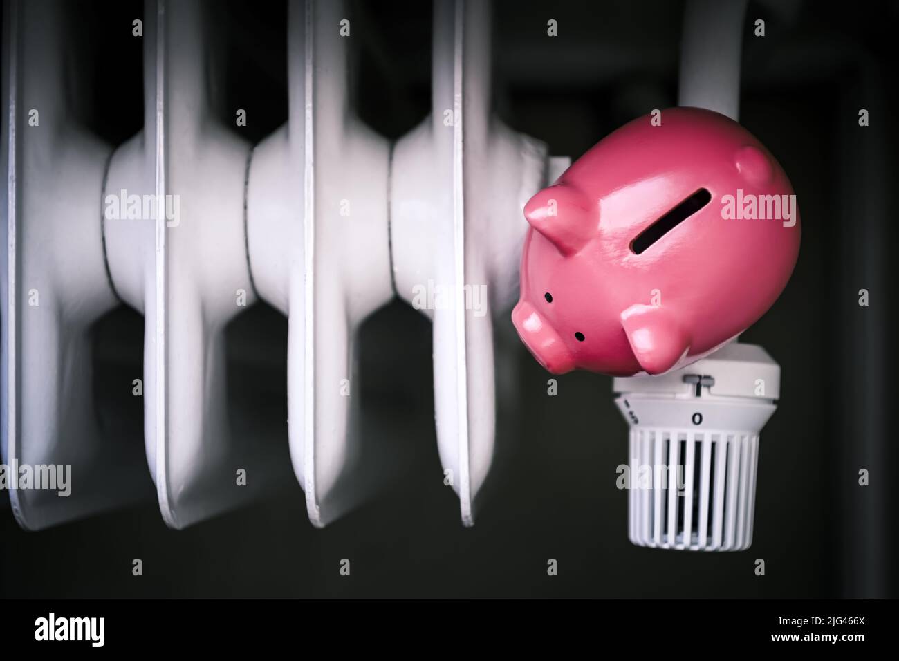 Piggy bank on a radiator Stock Photo