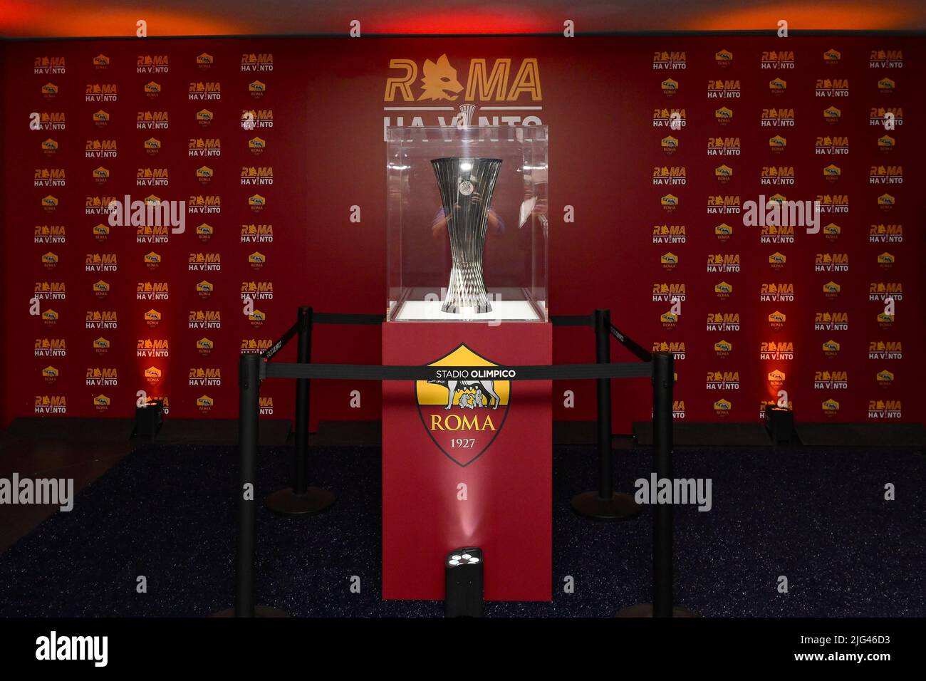 Rome, Italy. 07th July, 2022. A.S. Roma and Sport e Salute SpA during the inauguration of the UEFA Europa Conference League trophy display inside the Stadio Olimpico, 7th July 2022, Rome Italy Credit: Independent Photo Agency/Alamy Live News Stock Photo