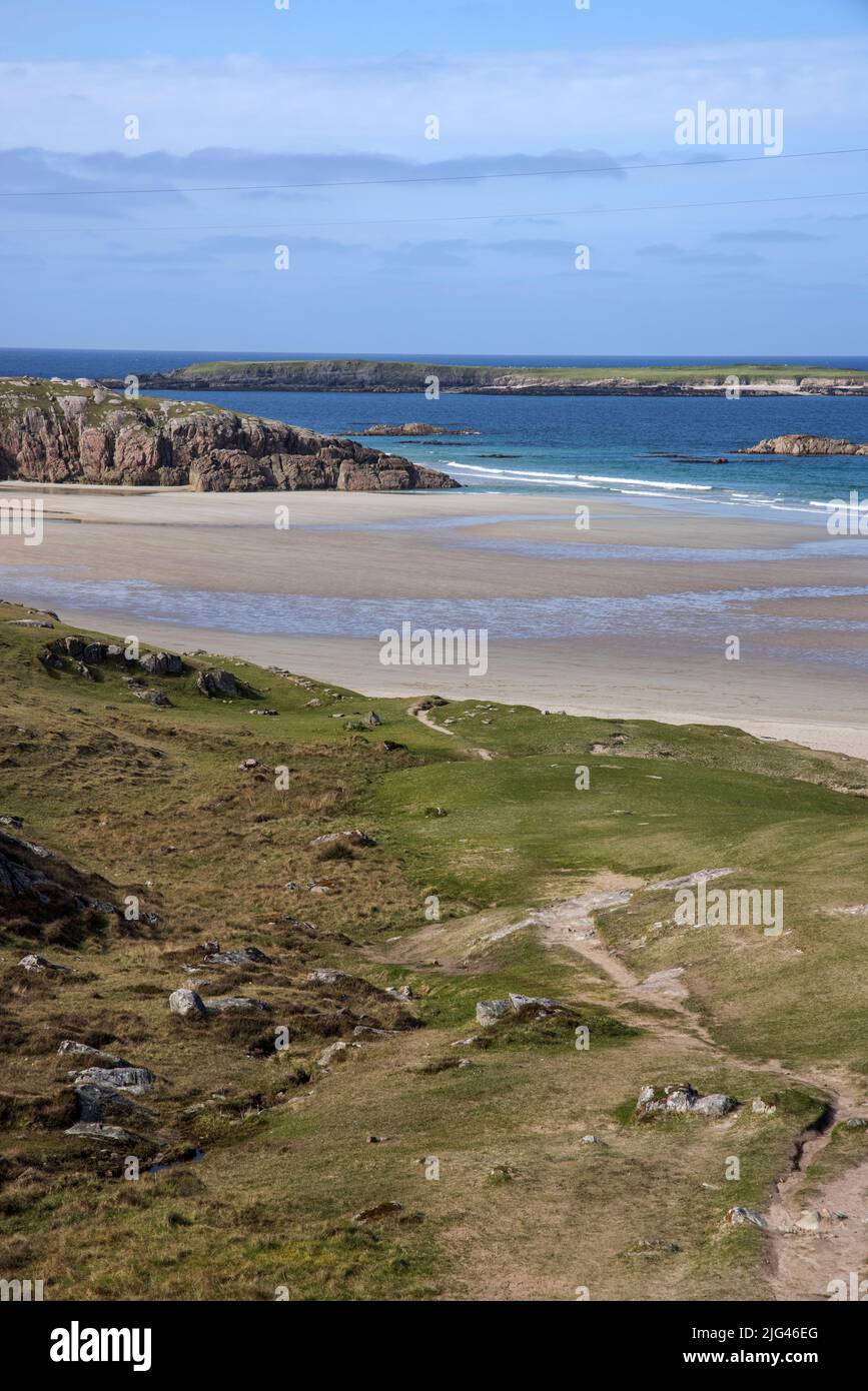 the fine ceannabeinne beach in the north of scotland where one can have a zip wire ride off the cliff scotland Stock Photo