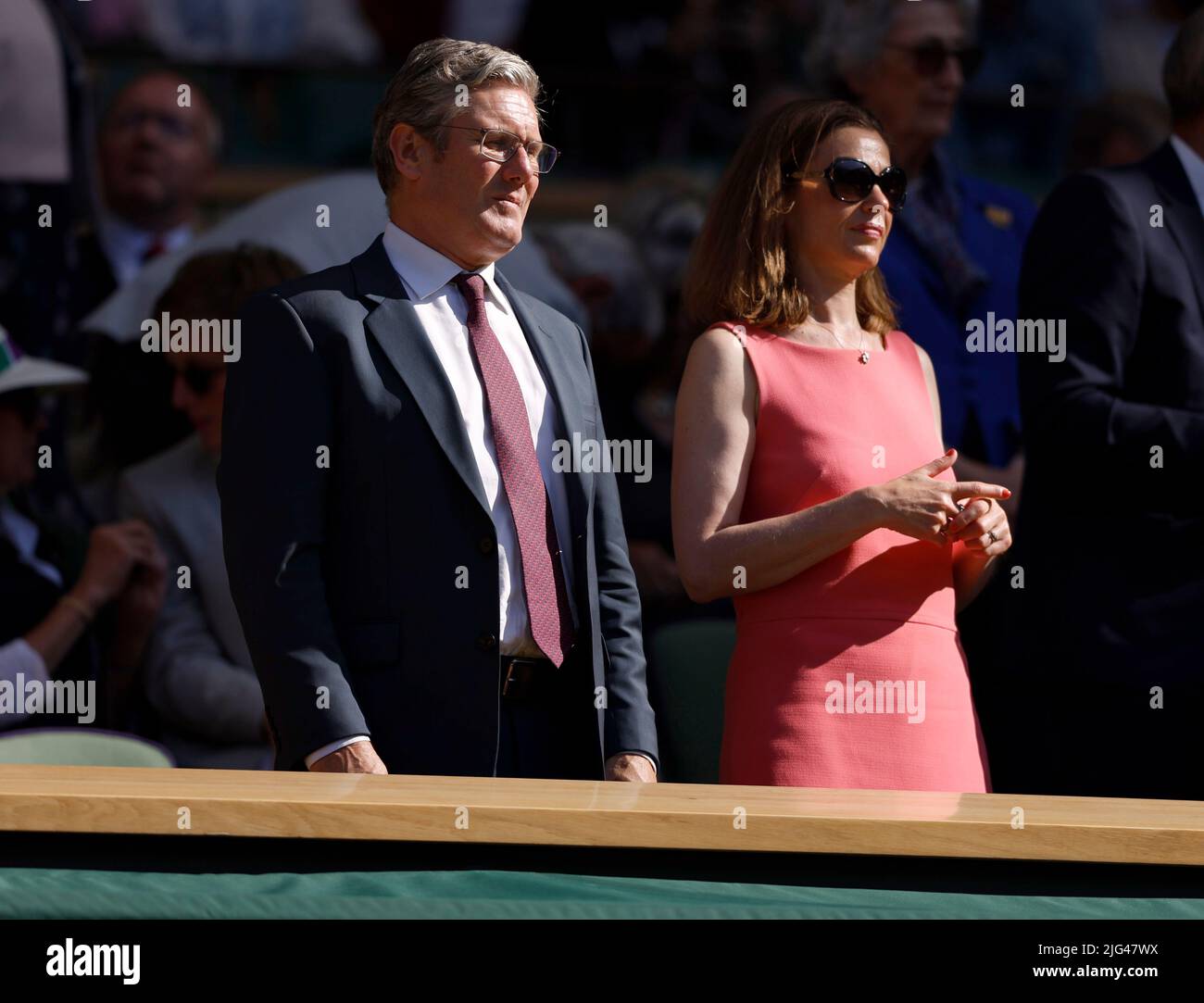 Labour leader Sir Keir Starmer and his wife Victoria in the Royal Box on day eleven of the 2022 Wimbledon Championships at the All England Lawn Tennis and Croquet Club, Wimbledon. Picture date: Thursday July 7, 2022. Stock Photo