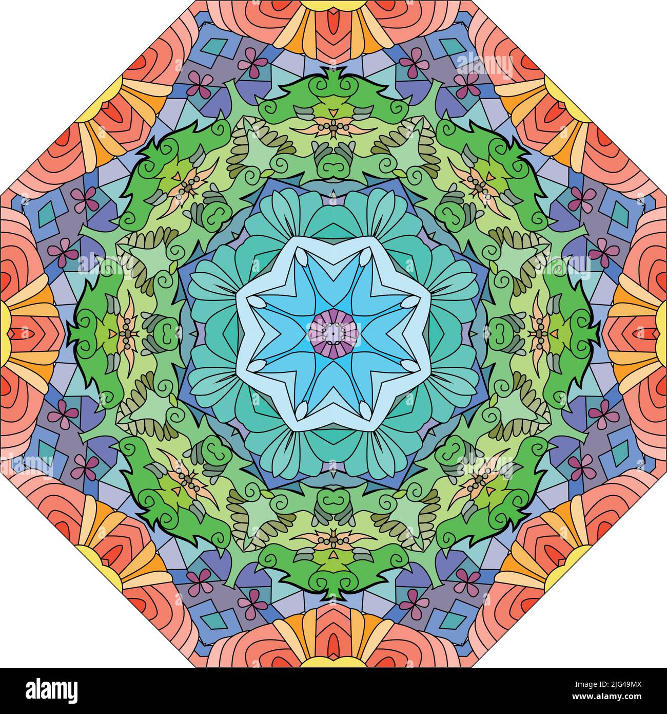 Therapy Pattern Vector Decorative round ornament. Unusual flower shape. Oriental vector, Anti ...