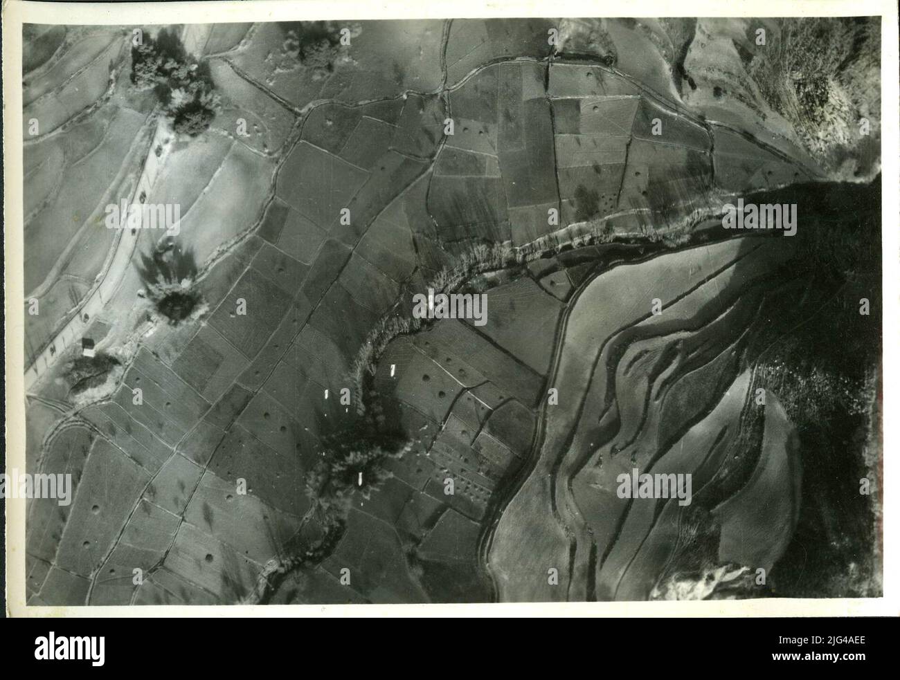 Aerial view of the Montalbán road to Gargallo. Found in the Gral campaign portfolio. Franco, 1938. View of the Montalbán road to Gargallo. Stock Photo