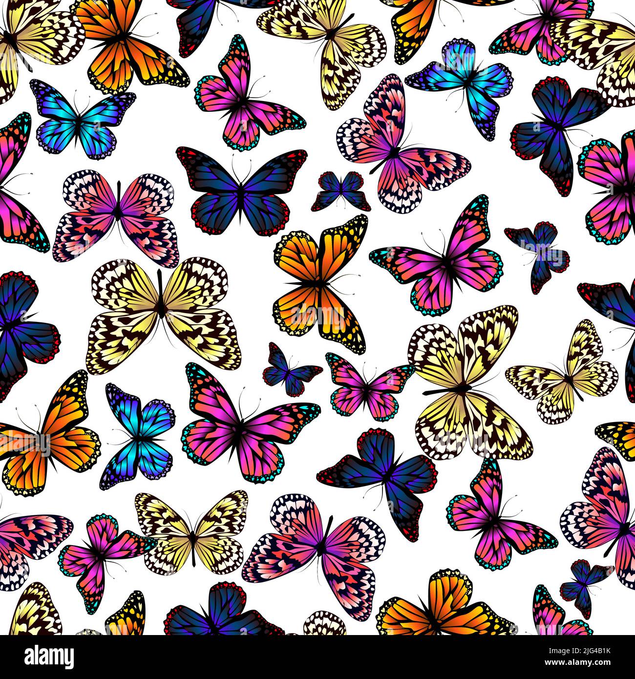 Colorful butterflies seamless pattern with yellow background. Hand ...