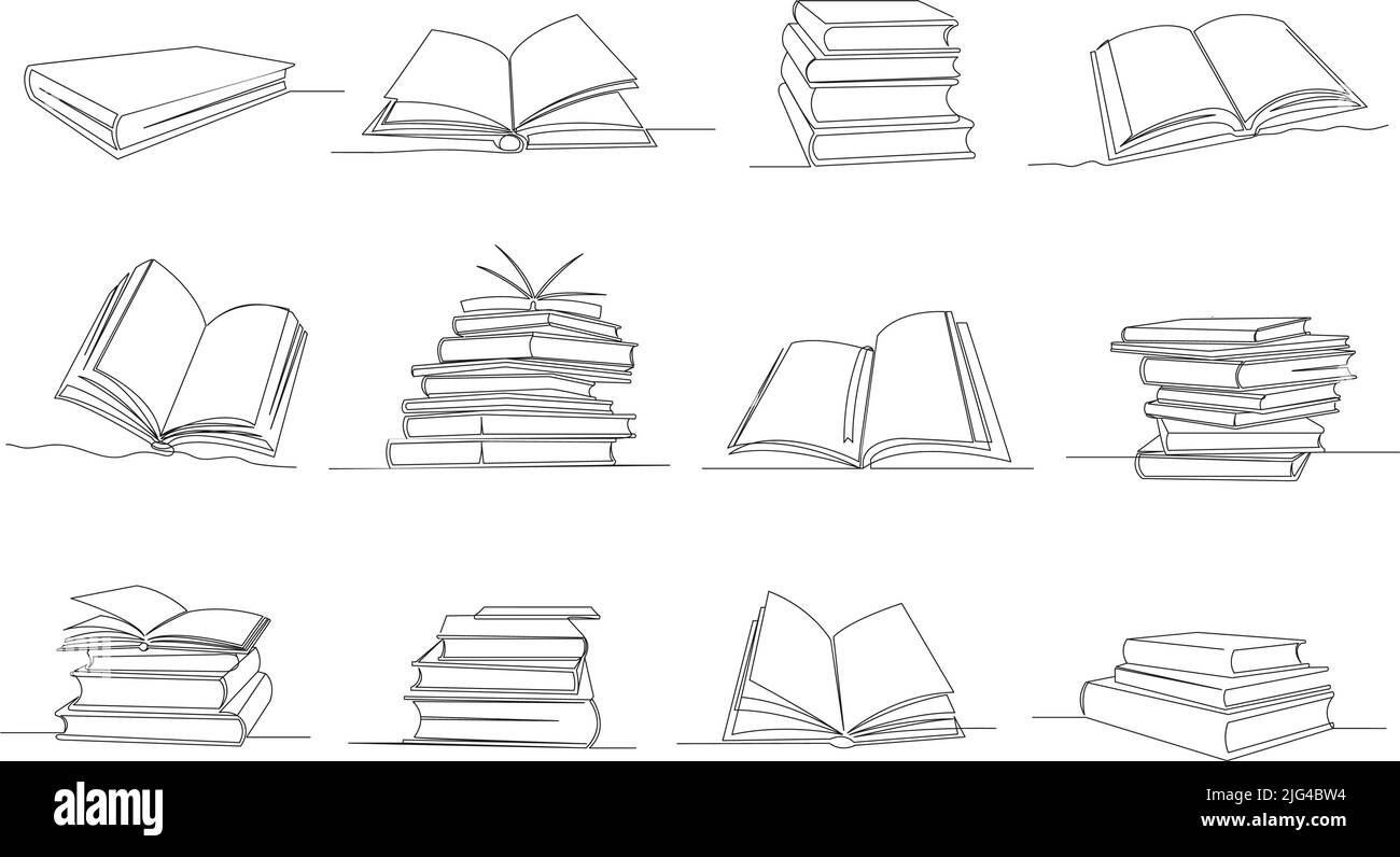 Continuous One Line Drawing Open Book With Flying Pages. Vector