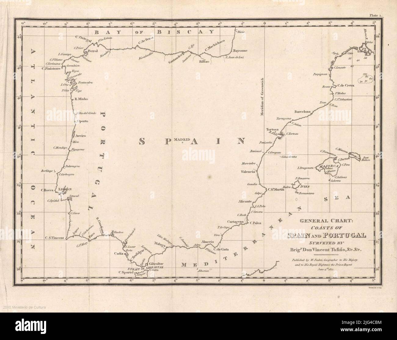 General Chart Coasts of Spain and Portugal. Graduated margins drawn